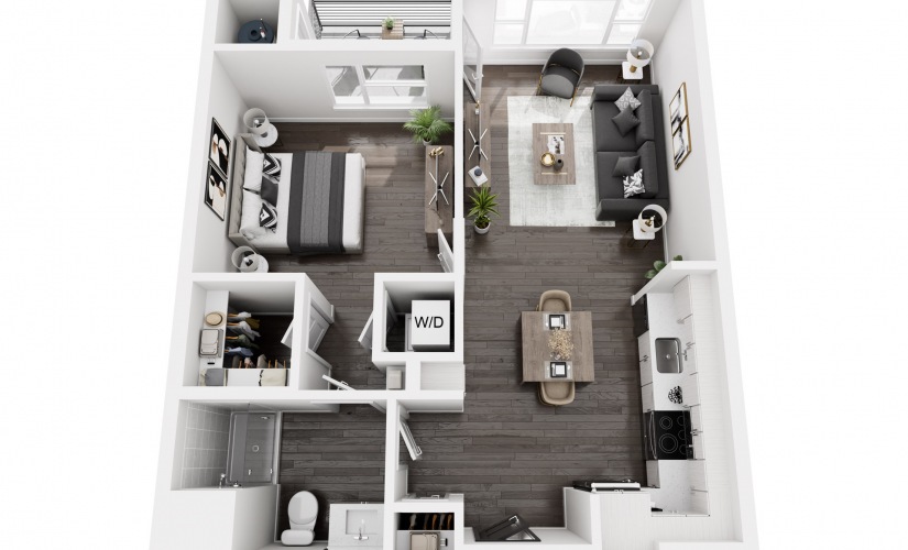 A1 - 1 bedroom floorplan layout with 1 bathroom and 798 square feet