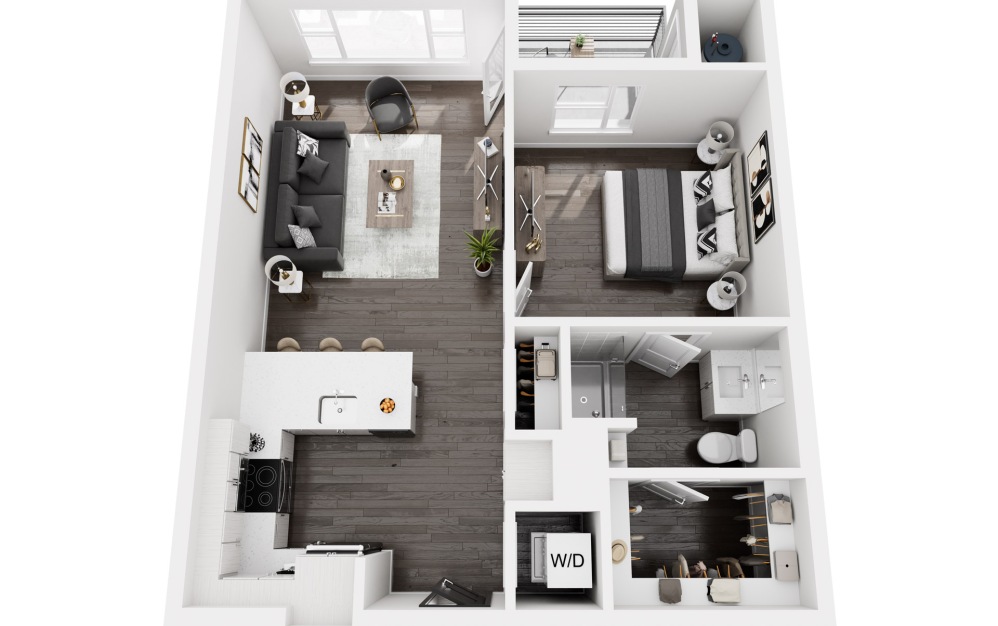 A2 - 1 bedroom floorplan layout with 1 bathroom and 798 square feet (3D)