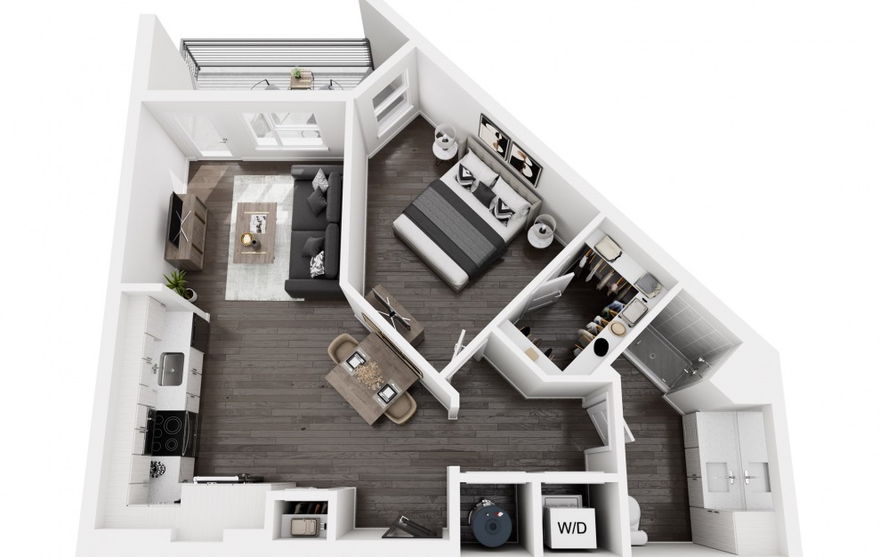 A3 ADA - 1 bedroom floorplan layout with 1 bath and 849 square feet. (3D)