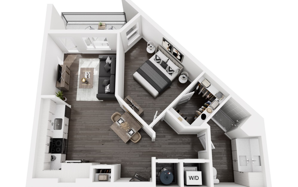 A3 ADA - 1 bedroom floorplan layout with 1 bathroom and 849 square feet (3D)