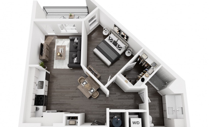 A3 - 1 bedroom floorplan layout with 1 bathroom and 849 square feet