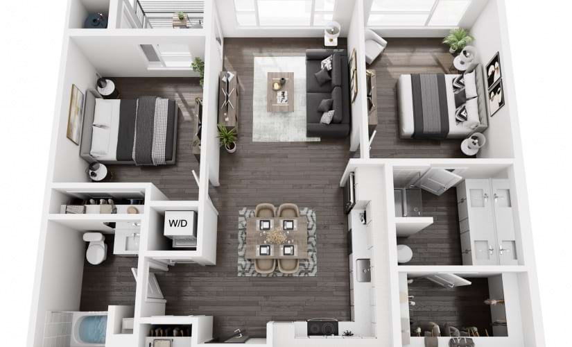 B1 - 2 bedroom floorplan layout with 2 bathrooms and 1093 square feet