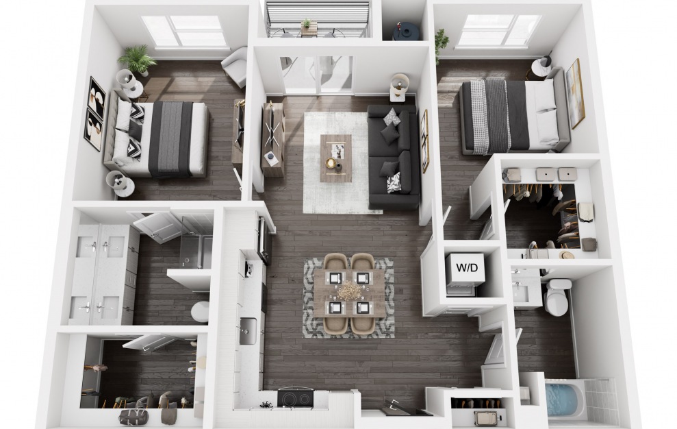 B2B ADA - 2 bedroom floorplan layout with 2 baths and 1106 square feet. (3D)