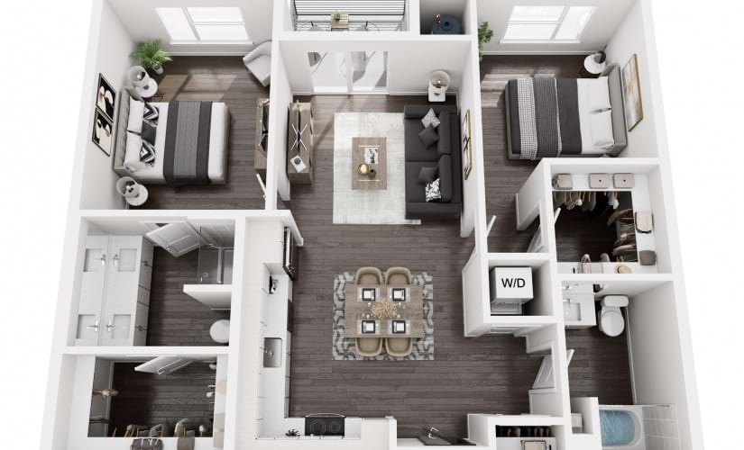 B2B ADA - 2 bedroom floorplan layout with 2 bathrooms and 1106 square feet